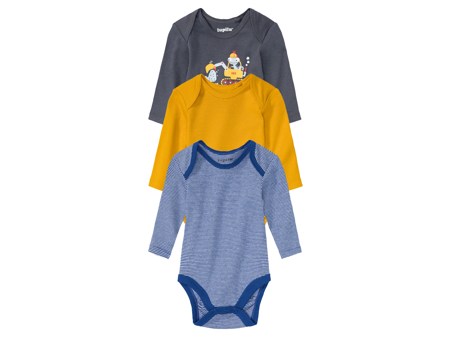 lupilu® Chlapčenské body pre bábätká, 3 kusy (pruhy/modrá/námornícka modrá/žltá, 50/56)