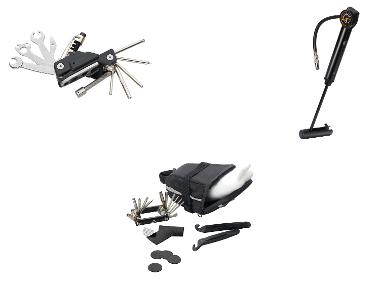 CRIVIT Multifunkčné náradie na bicykel/Taška pod sedlo/Minipumpa s manometrom