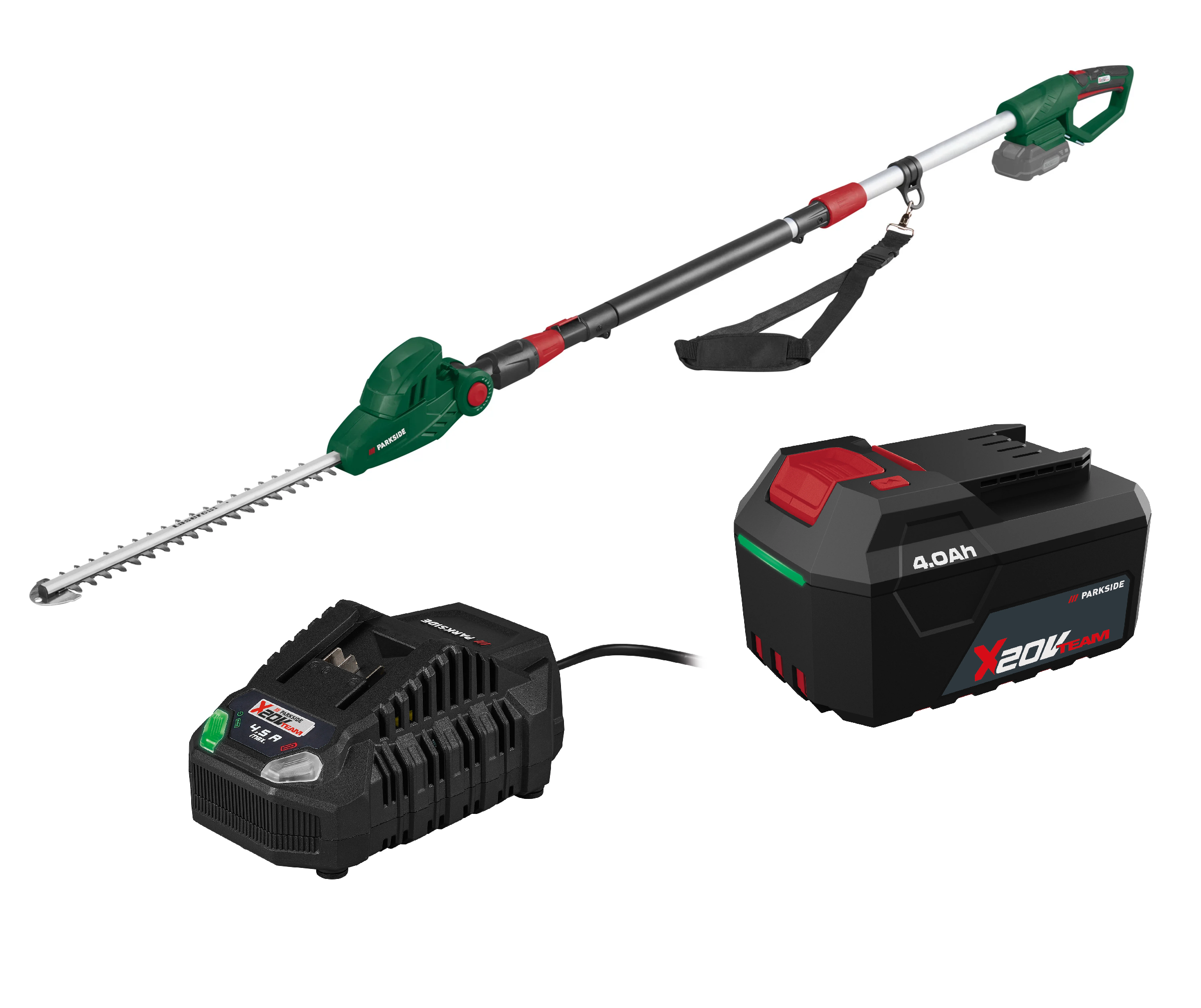 PARKSIDE® Aku teleskopické nožnice na živý plot 20 V PATHS 20 A1 + Rýchlonabíjačka akumulátora 20 V/4,5 A + Akumulátor 20 V/4 Ah