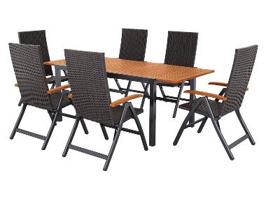 LIVARNO® Hliníkový rozkladací záhradný stôl Valencia, hnedý + Skladacie kreslo Valencia, 6 kusov
