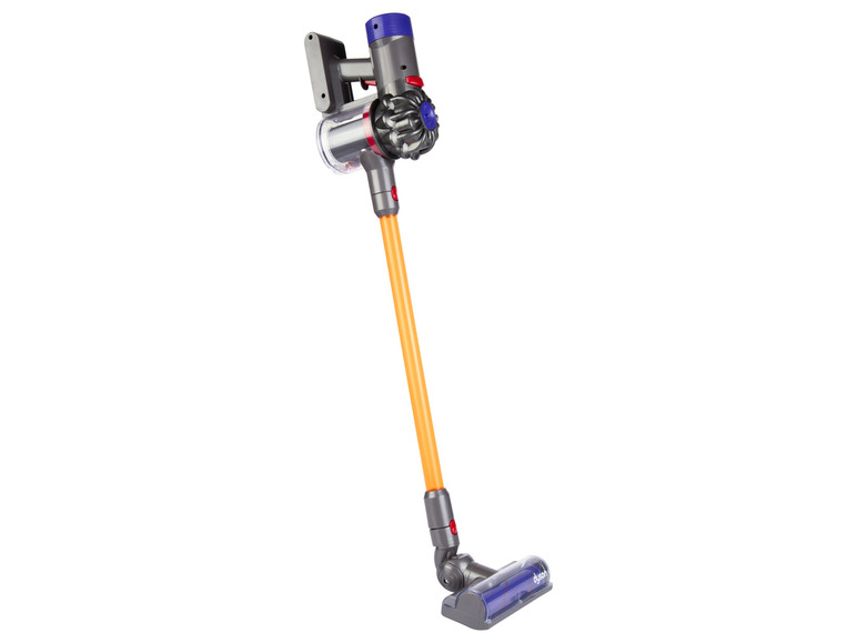 Dyson vysávač s oranžovou rukoväťou a modrou hlavou.