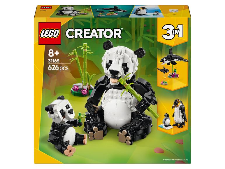 Stavebnica LEGO Creator 3 v 1 Panda so 626 dielikmi, ktorú možno prestavať na kosatku alebo tučniaky.