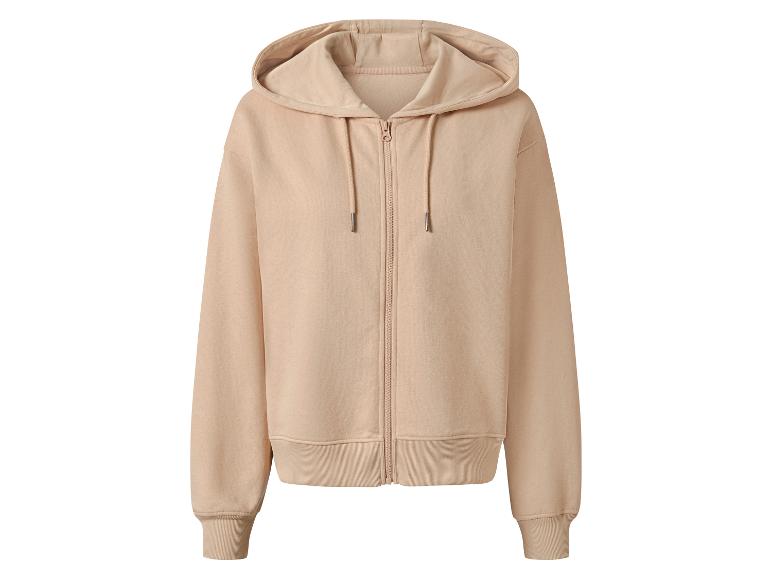 Béžová mikina na zips s kapucňou.