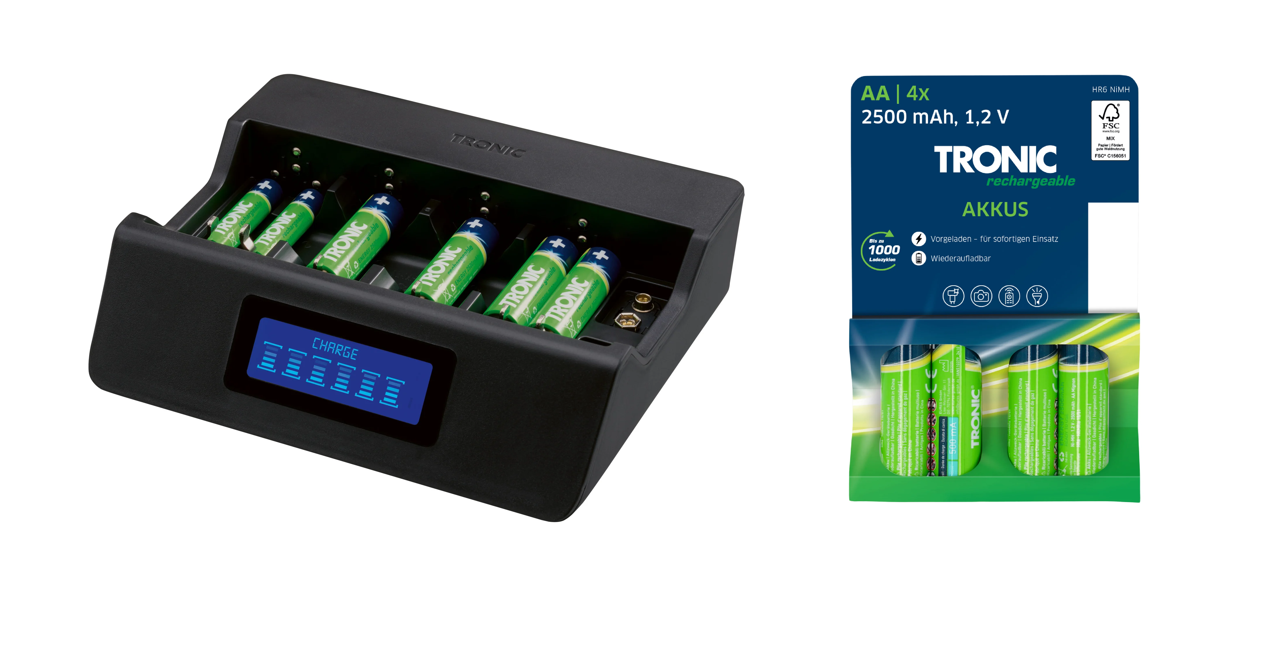 TRONIC® Nabíjačka batérií s funkciou rýchleho nabíjania TAL 1000 B3 + Ni-MH nabíjateľné batérie AA, 4 kusy