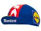 Cyklistická čiapka Santini, modrá a červená s logom Lidl.