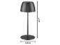 Čierna stolová lampa s výškou 20 cm a priemerom základne 8 cm.