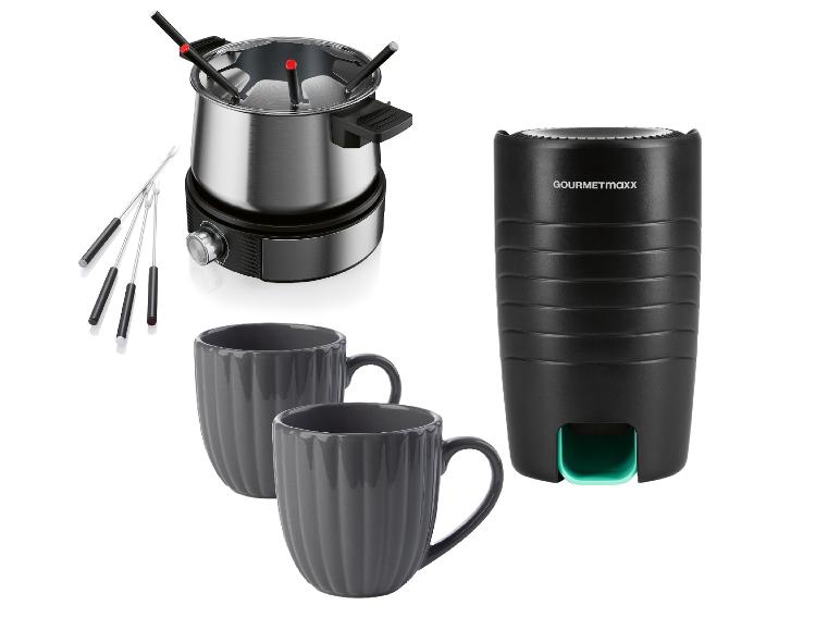 GOURMETmaxx Dávkovač cukríkov/orieškov + Elektrický hrniec na prípravu Fondue + Šálky, 2 kusy