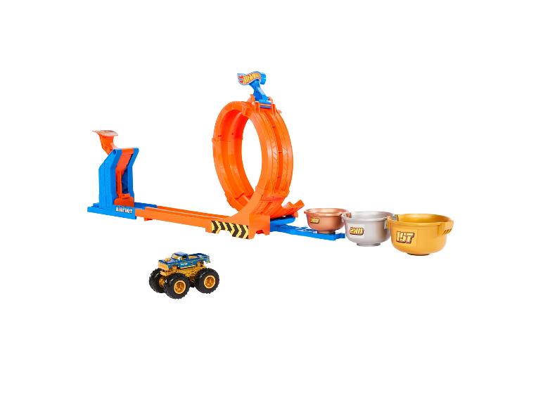 Herná súprava Hot Wheels Monster Trucks s dráhou, slučkou a pohármi na umiestnenie, plus kamión Bigfoot.