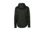 Tmavozelená mikina s kapucňou.