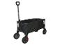 Čierny skladací prepravný vozík so štyrmi kolesami.