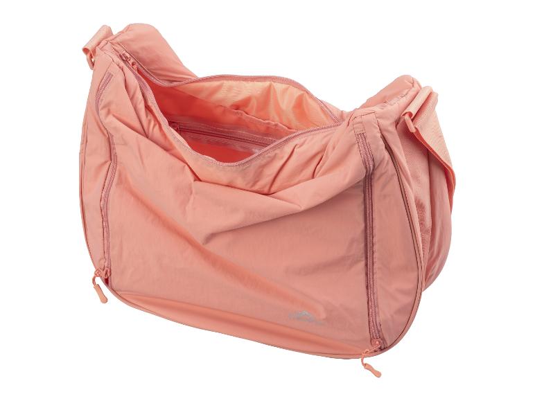 Ružová crossbody taška s viacerými vreckami na zips.