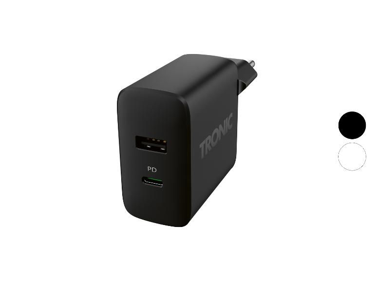 Dvojportový nabíjač TRONIC s konektormi USB-C a USB-A.