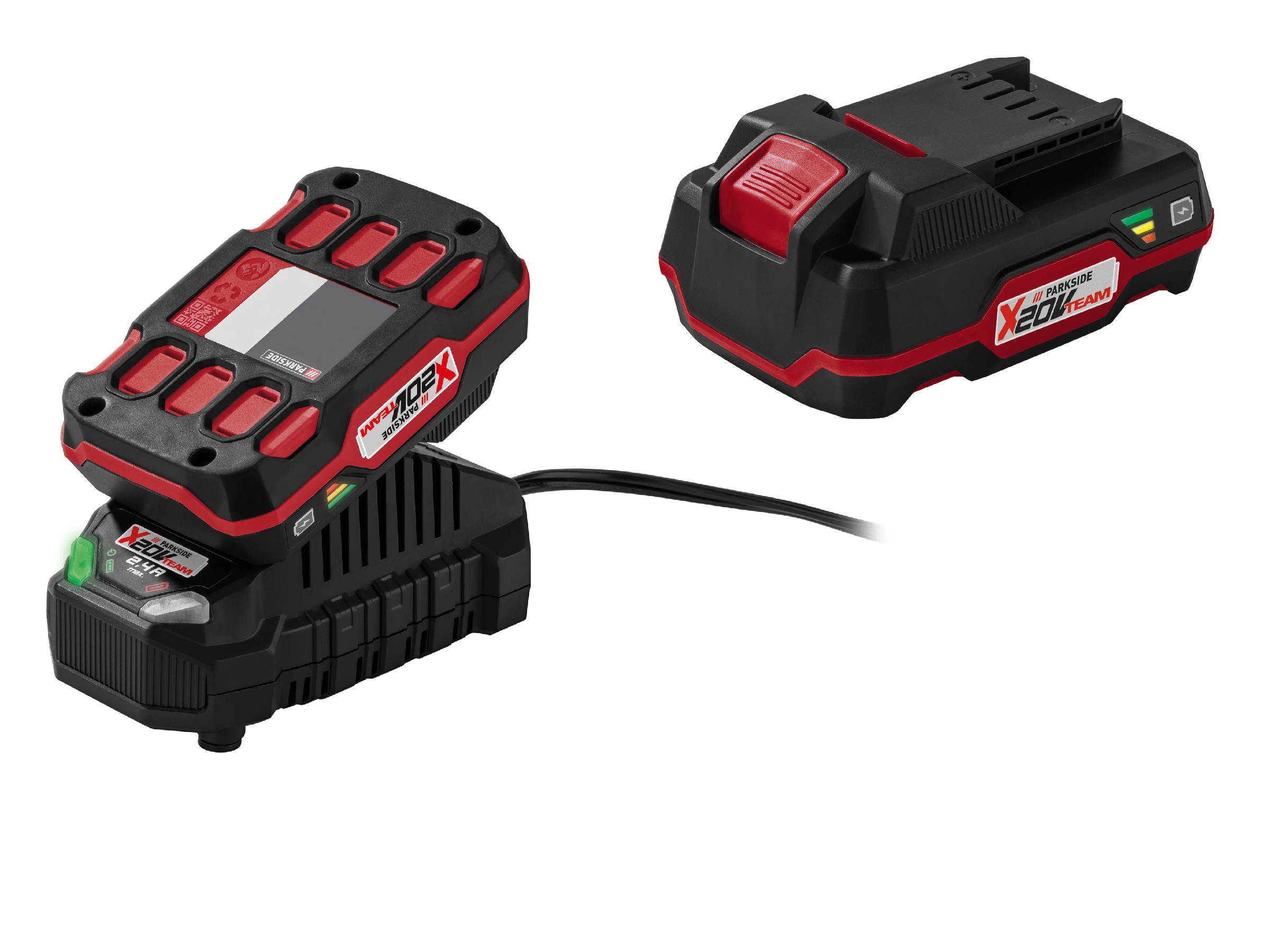 E-shop PARKSIDE® Akumulátor 20 V 2 Ah, 2 kusy + Nabíjačka 20 V 2,4 A