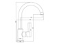 Technický výkres kuchynskej batérie s rozmermi.