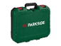 Zelená krabička na náradie Parkside s rukoväťou.