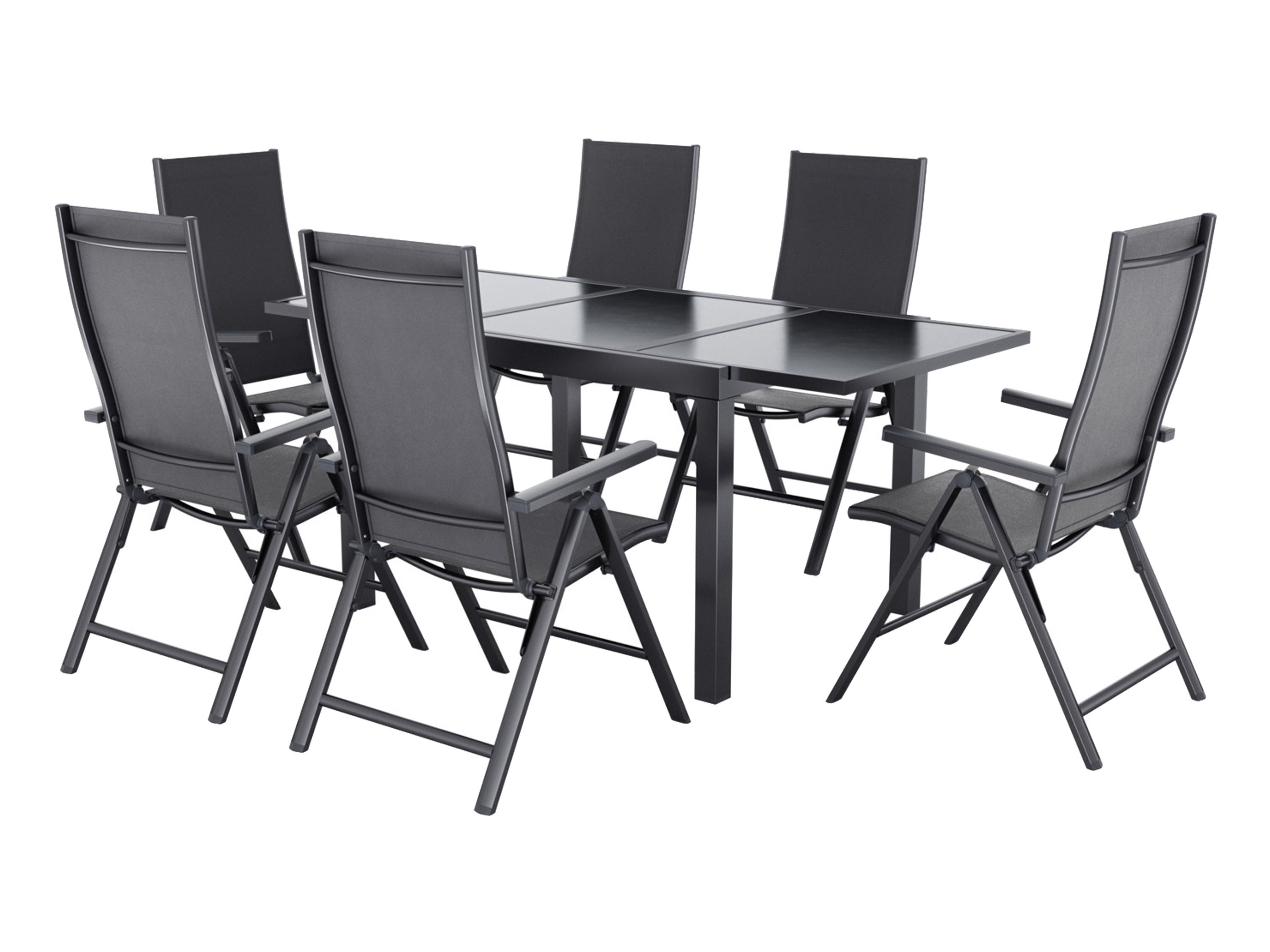 E-shop LIVARNO home Hliníkový rozkladací záhradný stôl Houston/Toronto + Hliníkové kreslo Houston, 6 kusov