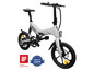 Strieborný skladací e-bike Sachs s kotúčovými brzdami.