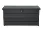 Tmavosivý kovový záhradný úložný box so zámkom
