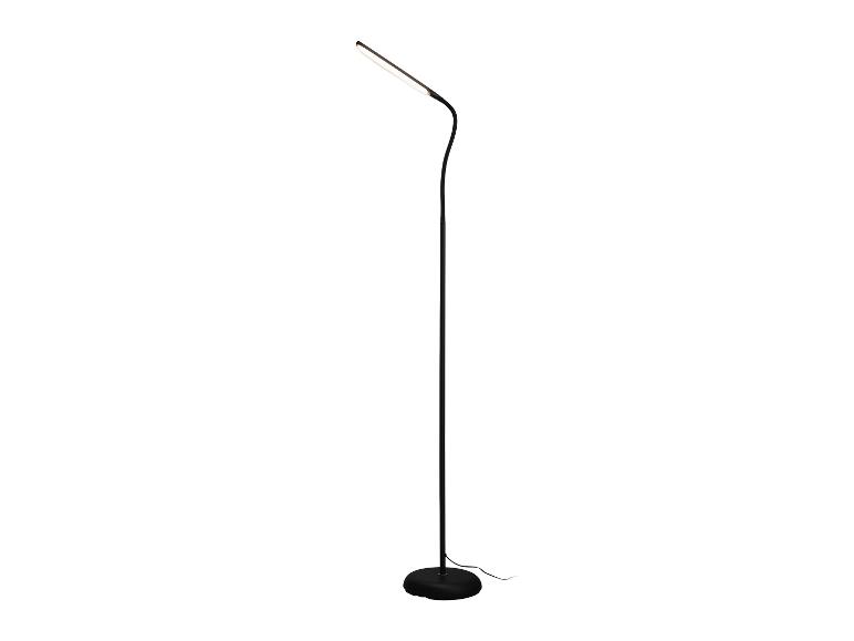 Čierna LED stojacia lampa s flexibilnou hlavou a okrúhlou základňou