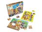 Sada troch drevených skladačiek s motívom staveniska a postavičkami šteniatok.