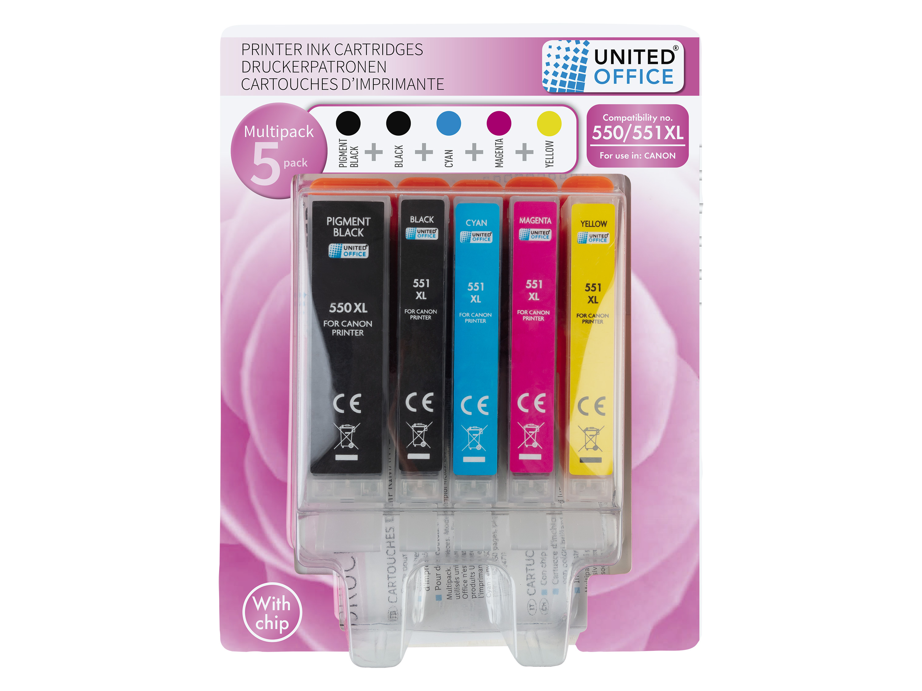 UNITED OFFICE® Náplne do tlačiarne Canon Multipack, 5 kusov (550/551XL, 5 kusov)
