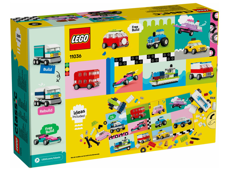 LEGO Classic krabička s nápadmi na stavbu áut, autobusov a lodí.