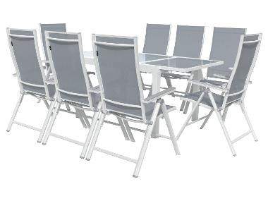 LIVARNO home Hliníkový záhradný rozkladací stôl Houston + Hliníkové kreslo Houston s vysokým operadlom, 8 kusov