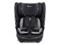 Čierna detská autosedačka so sivými akcentmi a päťbodovým bezpečnostným pásom.