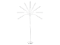 Biela stojacia lampa s viacerými nastaviteľnými ramenami.