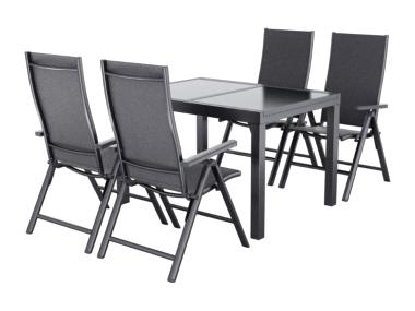 LIVARNO® Hliníkový rozťahovací záhradný stôl Houston/Toronto, 120 – 180 x 89 x 75 cm + Záhradné hliníkové kreslo Houston, 4 kusy