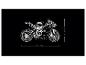 Technický výkres motocykla s rozmermi: 43 cm (16.5 in) dĺžka a 26 cm (10 in) výška.