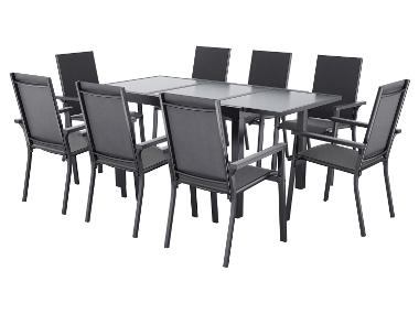 LIVARNO® Hliníkový rozkladací záhradný stôl Houston/Toronto + Stohovateľná stolička Houston, 4 kusy