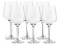 Sada šiestich priehľadných pohárov na červené víno.