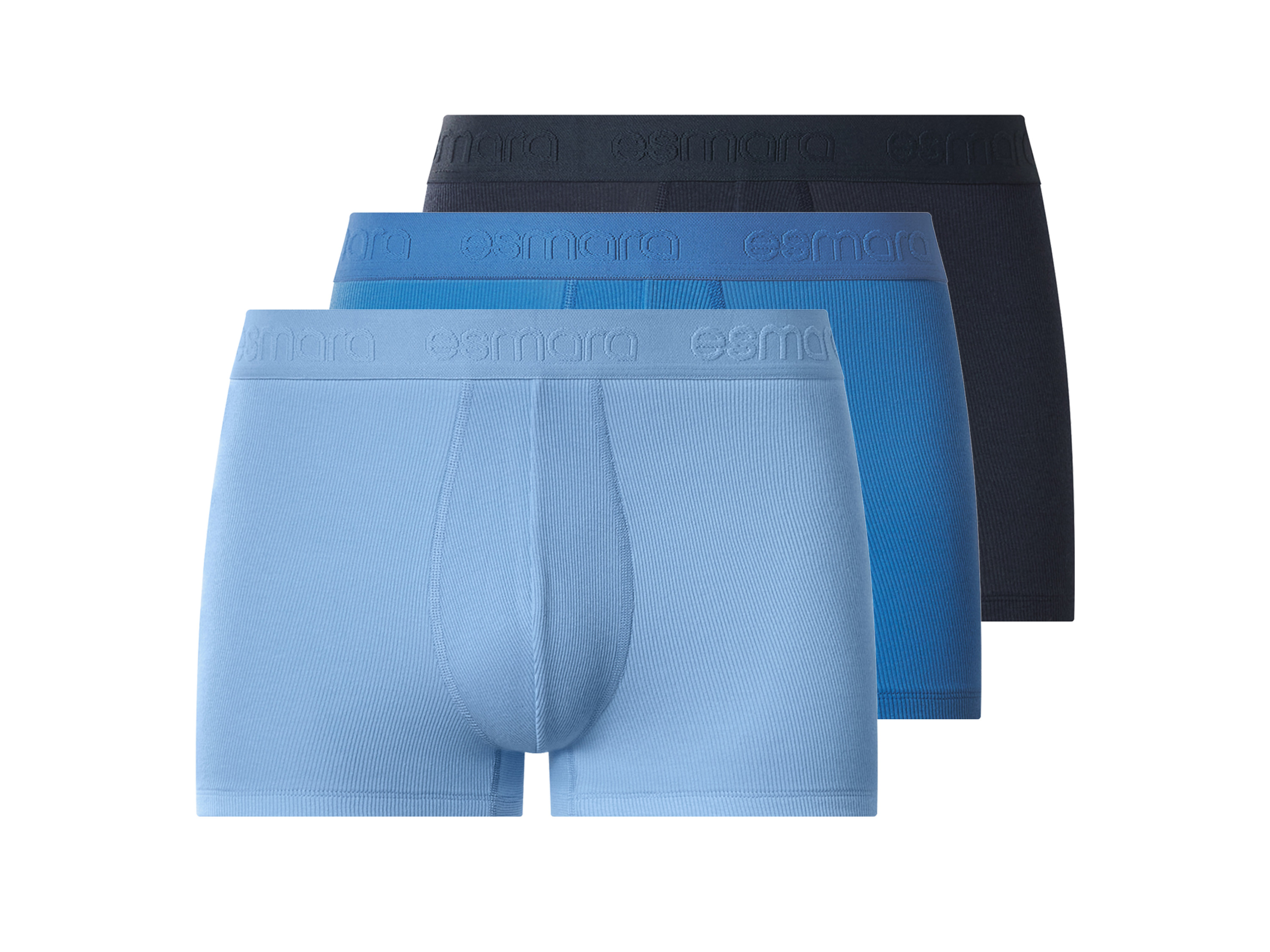esmara Men Pánske boxerky s dvojitým rebrovaním, 3 kusy (navy modrá/tmavomodrá/bledomodrá, 6/L)