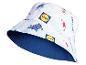 Lidl bucket klobúk s potravinovým vzorom: nákupné vozíky, klobásy a logo.