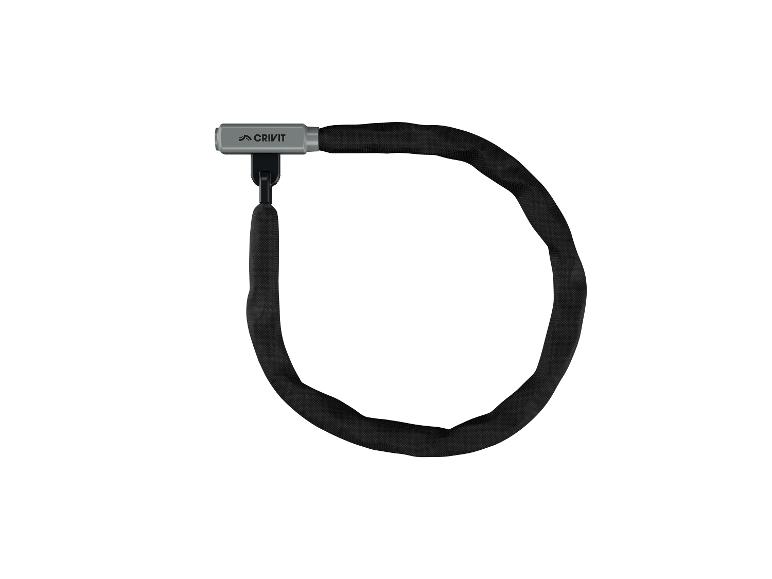 Čierny zámok na bicykel s značkou Crivit.