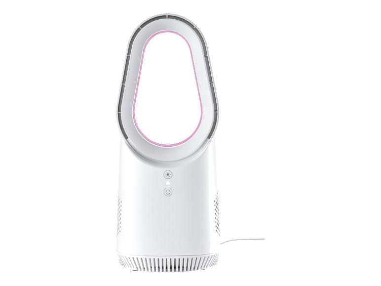 Biely, dizajnový ventilátor a čistička vzduchu.