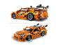 LEGO Technic auto Fast & Furious v oranžovej farbe, pohľad zboku a spredu s funkciami otáčania.
