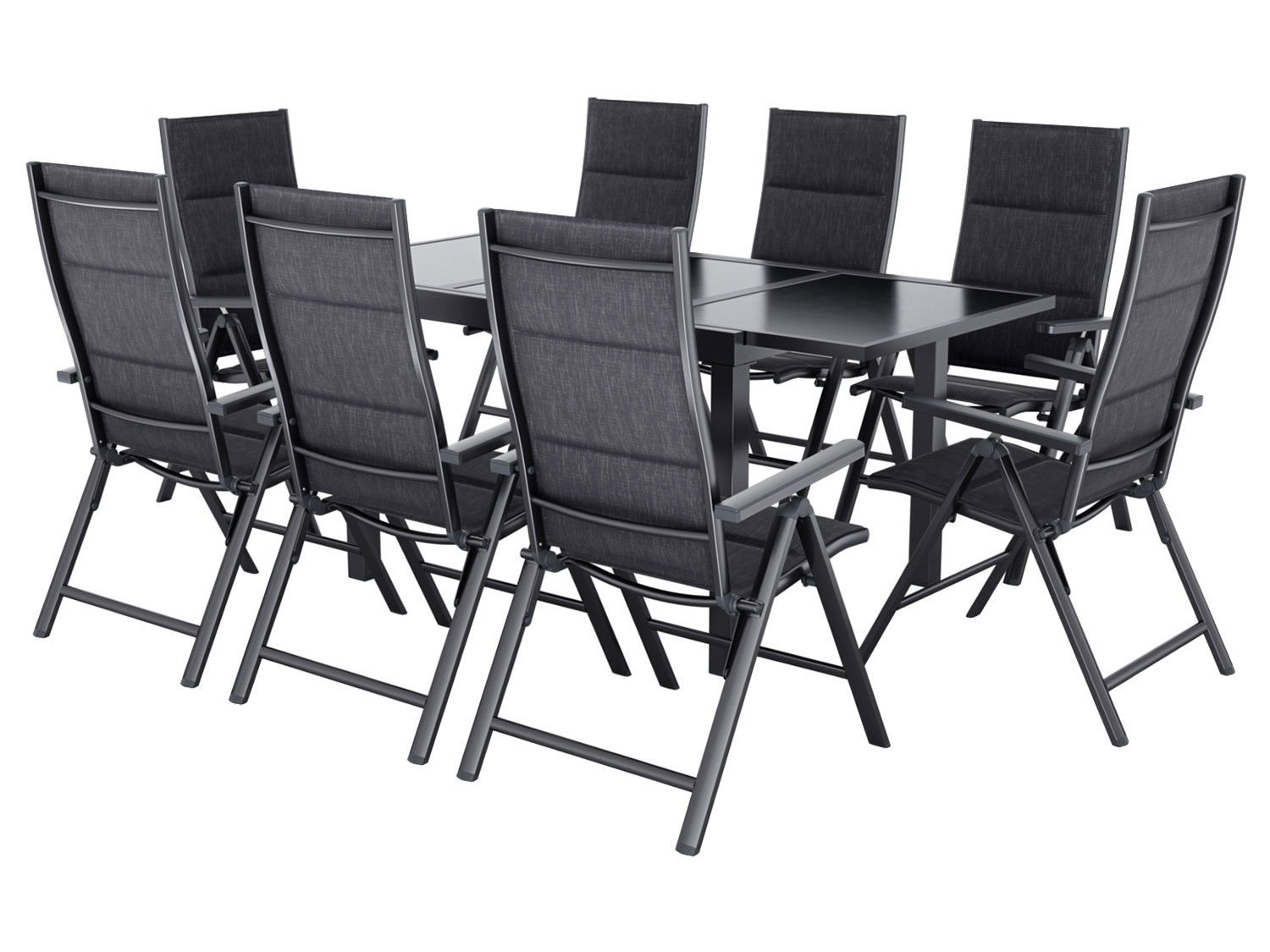 LIVARNO® Hliníkový rozťahovací záhradný stôl Houston/Toronto, 120 – 180 x 89 x 75 cm + Záhradné hliníkové kreslo Toronto, 8 kusov