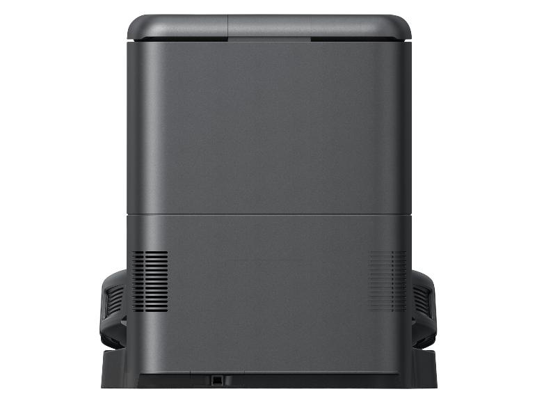 Čierna dokovacia stanica robotického vysávača spredu.