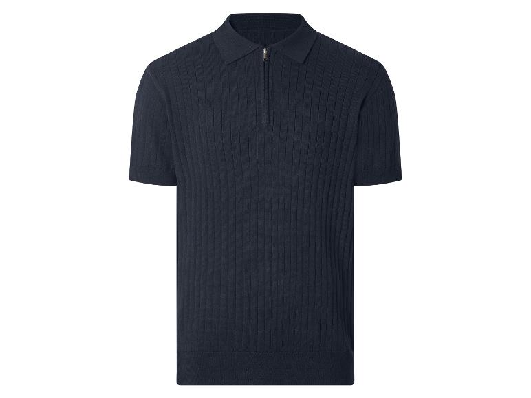 Tmavomodré rebrované pletené polo tričko na zips