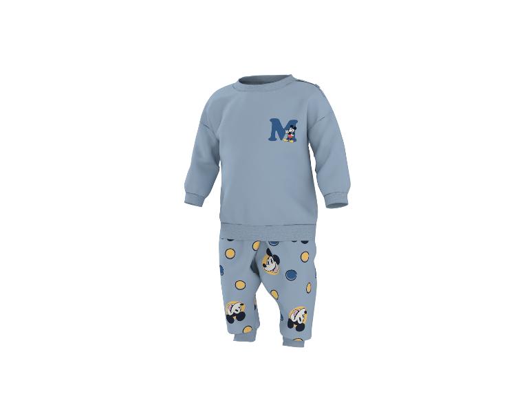 Modrý detský pyžamový set s motívom Mickey Mouse a bodkami.
