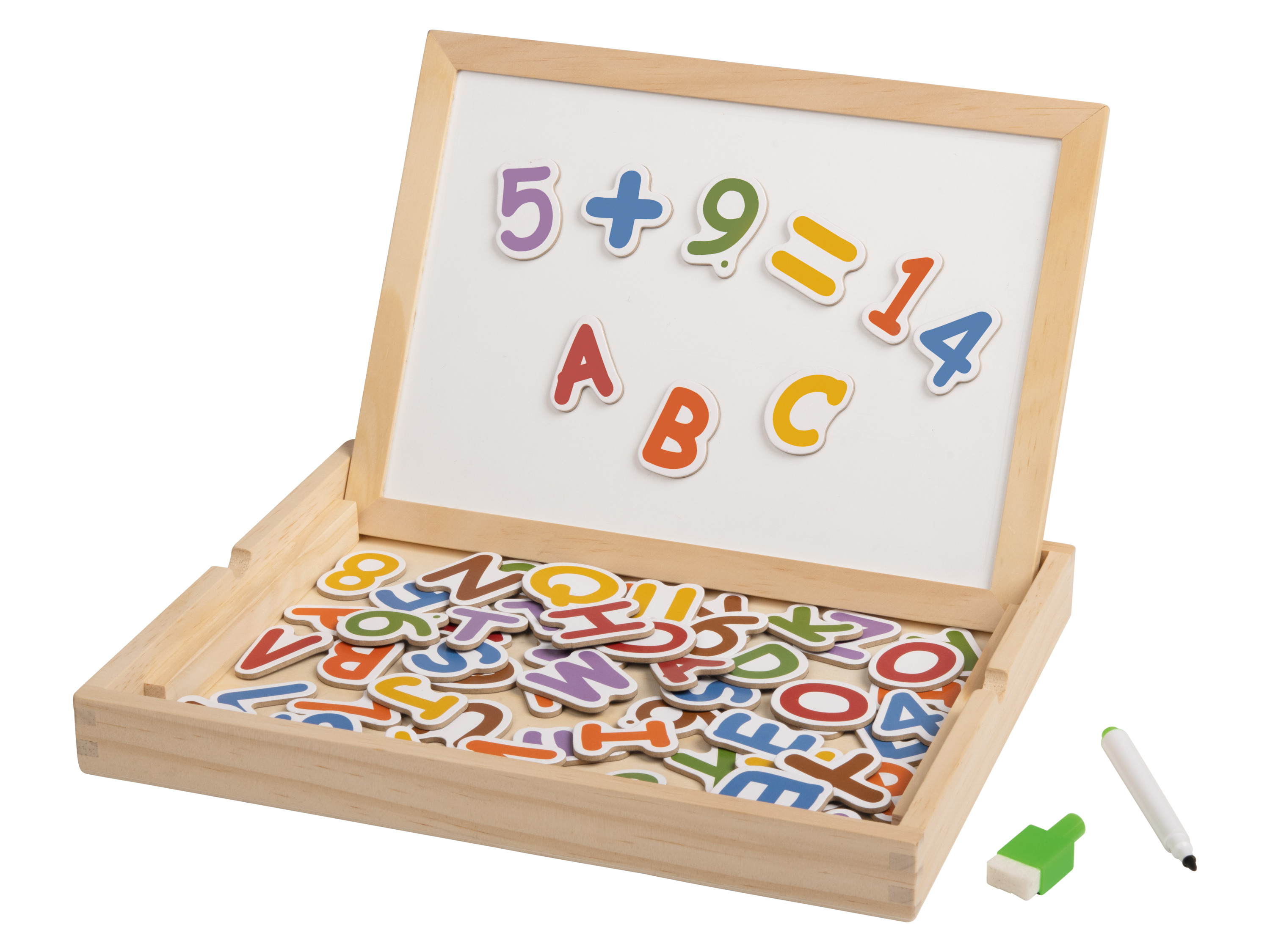 lupilu® Drevená hra s puzzle (magnetický box čísla a písmená)