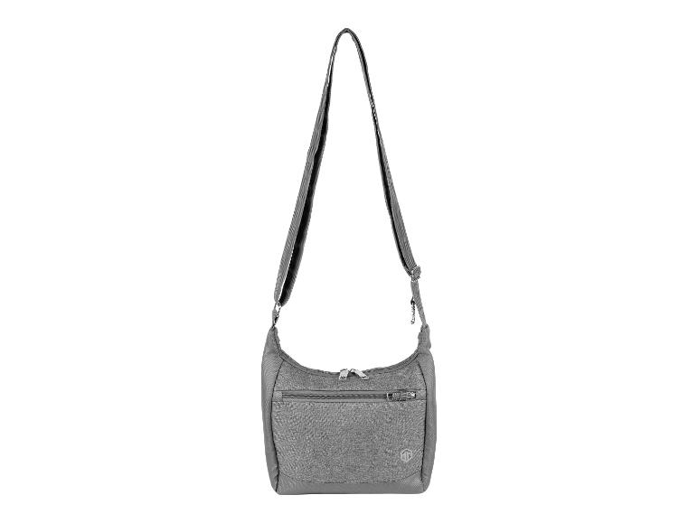 Elegantná šedá crossbody taška s viacerými priehradkami.