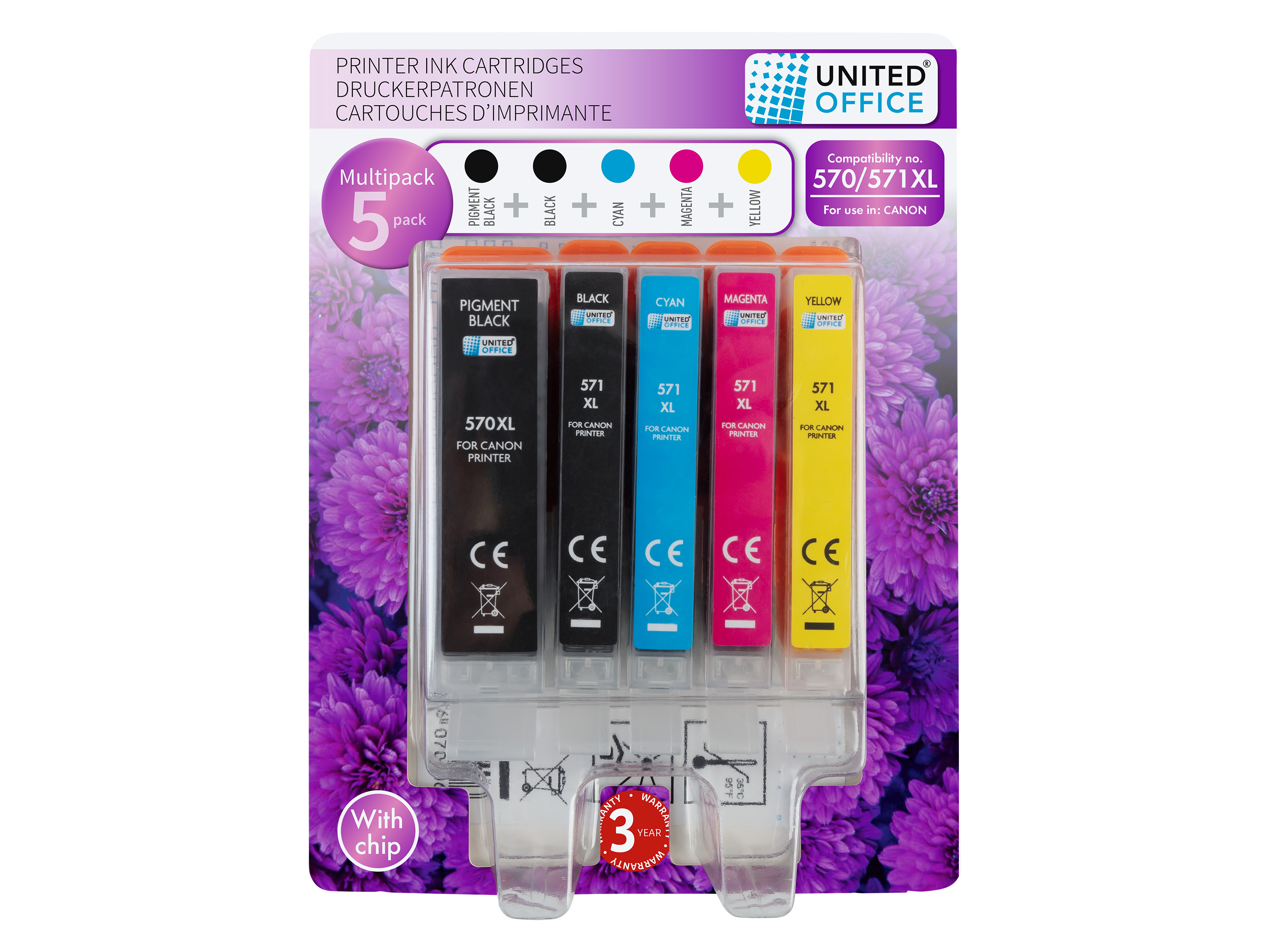 UNITED OFFICE® Náplne do tlačiarne Canon Multipack, 5 kusov (570/571, 5 kusov)
