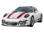 Biely športový automobil Porsche s červenými pruhmi, vo forme puzzle.