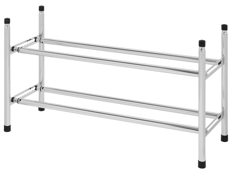 Kovový stojan na topánky s dvoma policami.