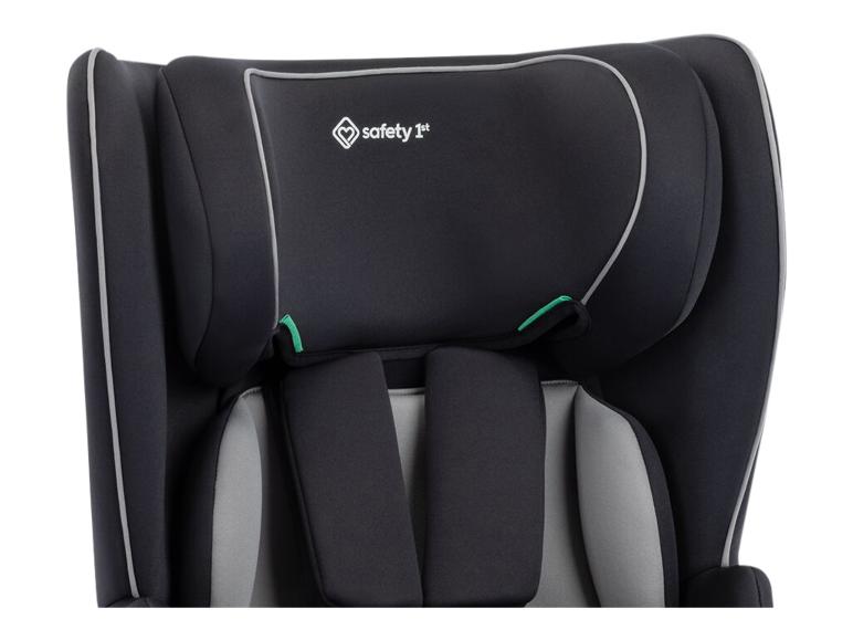 Tmavosivá detská autosedačka so sivými akcentmi a bielym logom