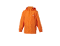 Oranžová detská bunda s kapucňou.