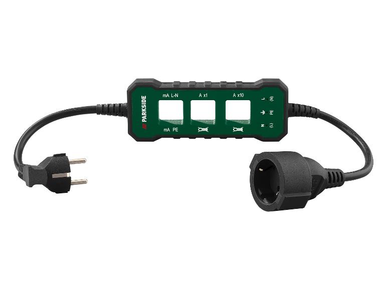 Elektrický merač Parkside so zástrčkou na meranie prúdu v miliampéroch a ampéroch.